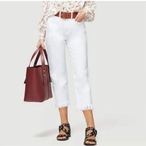 Frame Le Stevie Cropped Frayed Bottom White Jeans Size 27